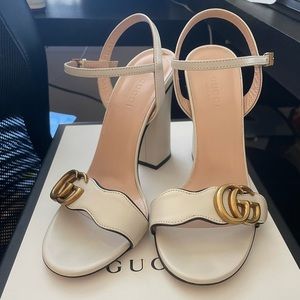 Gucci Nappa GG Marmont Ankle Wrap High-Heel Sandals